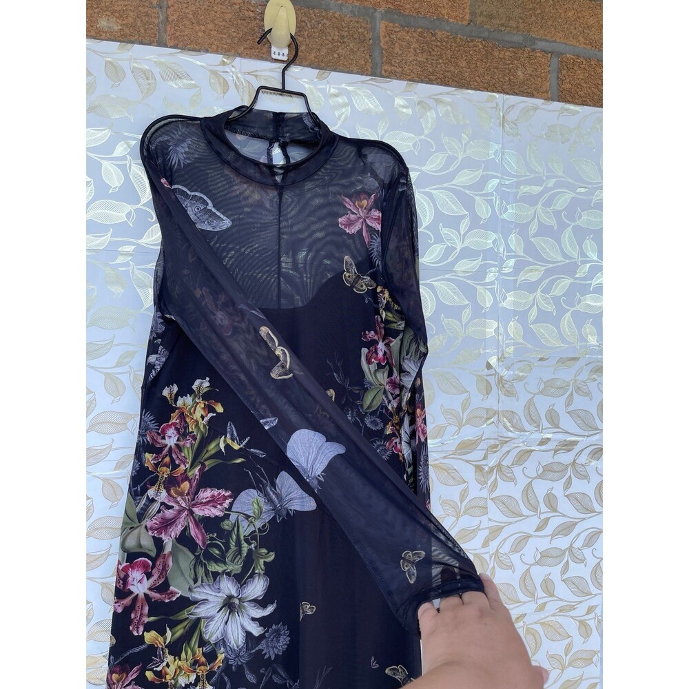 AllSaints Hanna Floral Mesh Maxi Dress UK 12 US 8 Whimsigoth Moody Romance - Picture 8 of 12